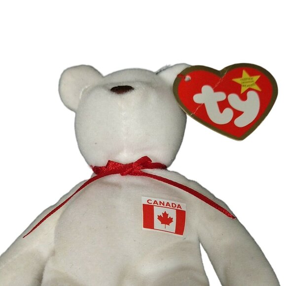 Ty Teenie Beanie Canada Maple The Bear Teddy 6 inch White Red with Hang Tag - Picture 2 of 6